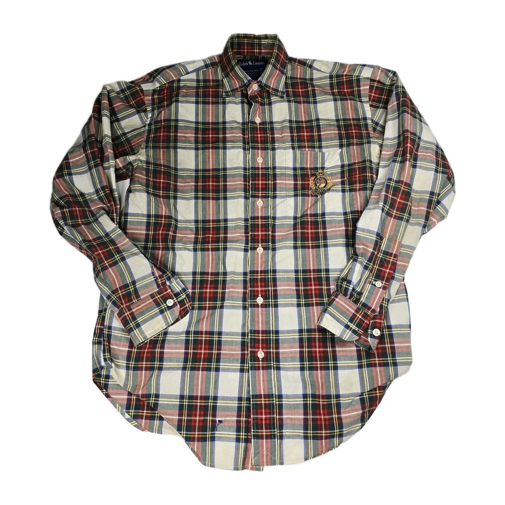 Vintage Ralph Lauren Plaid Shirt Womens 6 Crest Embroidered Long Sleeve Preppy 6